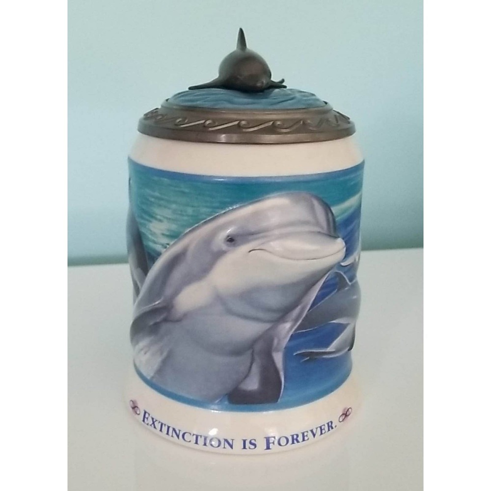 Anheuser-Bush SeaWorld "Extinction is Forever" Dolphin Stein 5.5" 1995